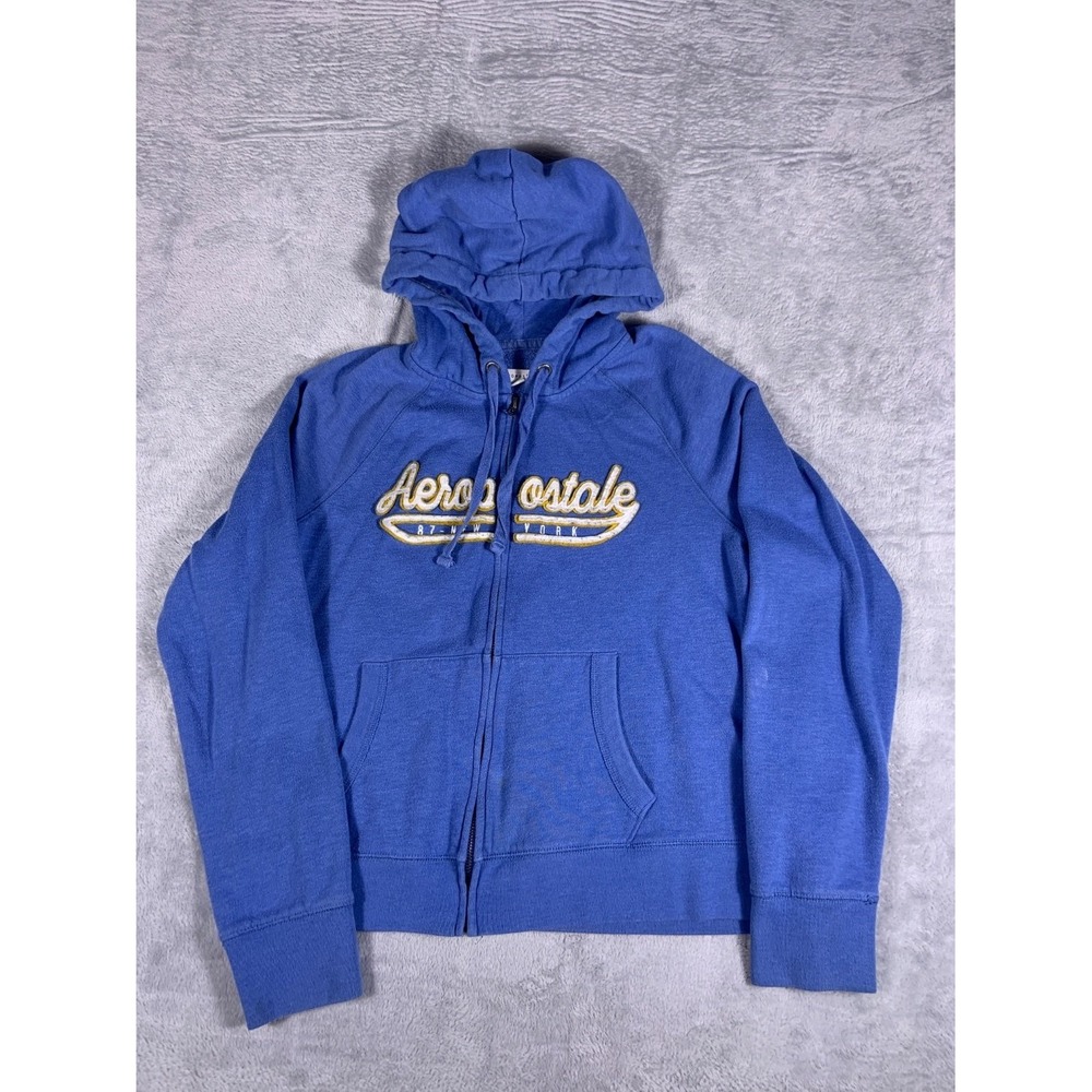 Aéropostale Hoodie Womens XL Blue Full Zip Long Sleeve Raglan